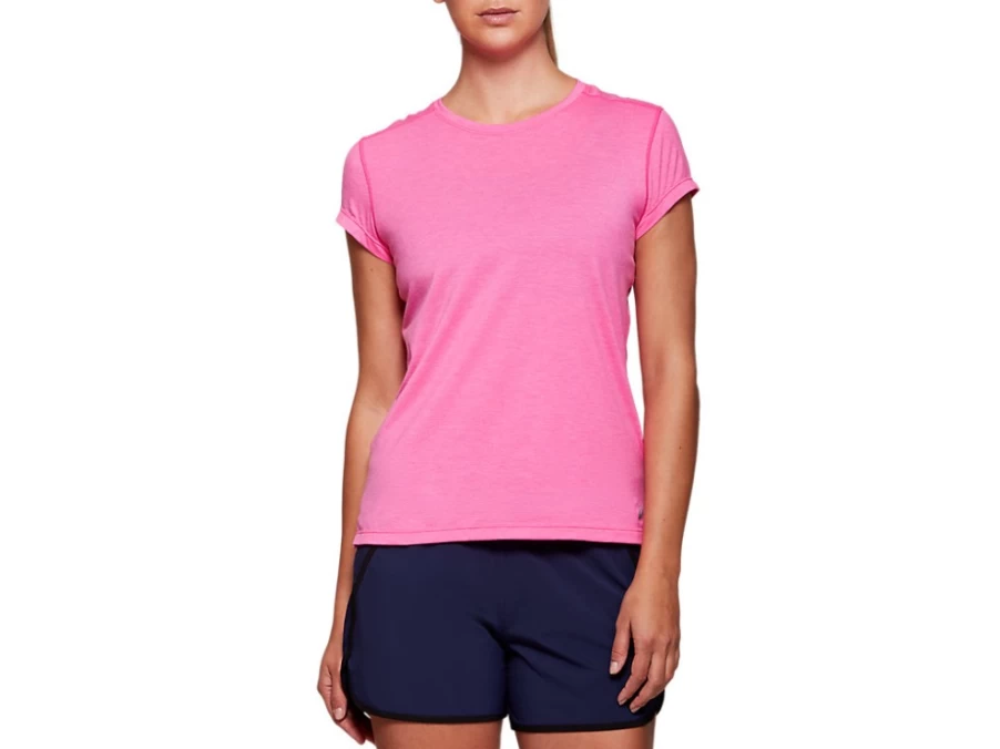 ASICS Women's DORAI Short Sleeve Top in Pink Glo Heather – Lightweight Breathable Tee for Active Lifestyle