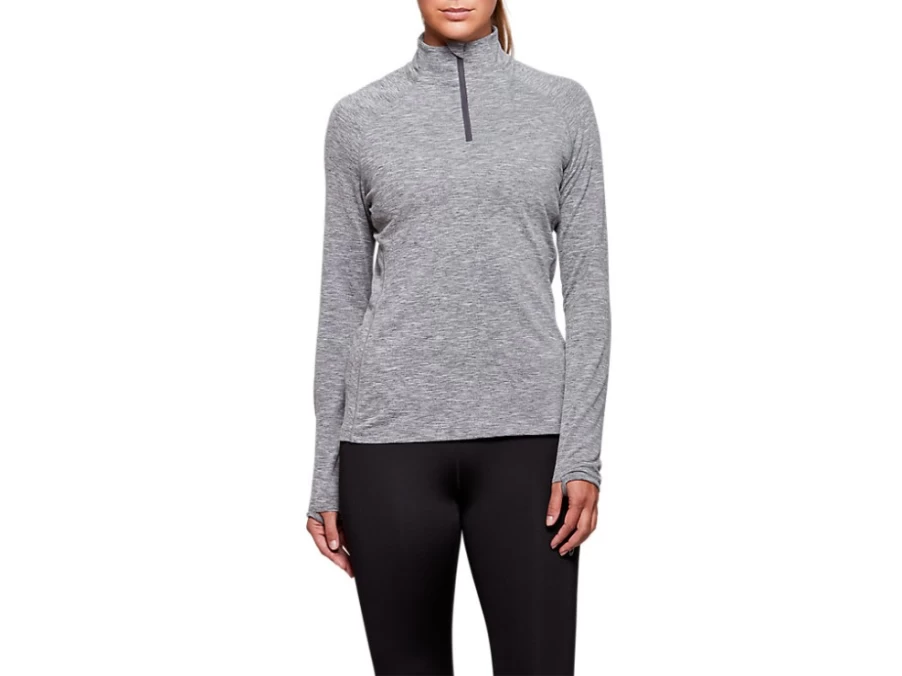 ASICS Women's DORAI Quarter Zip Top - Dark Grey Heather Pullover for Running & Training
