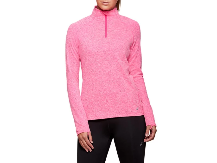 ASICS Women's DORAI Quarter Zip Top - Pink Glo Heather Athletic Pullover