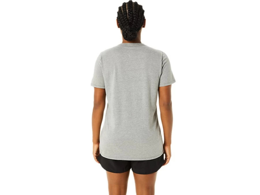 ASICS Women's Medium Grey Heather V-Neck Short Sleeve T-Shirt - EST. 1977 Casual Tee