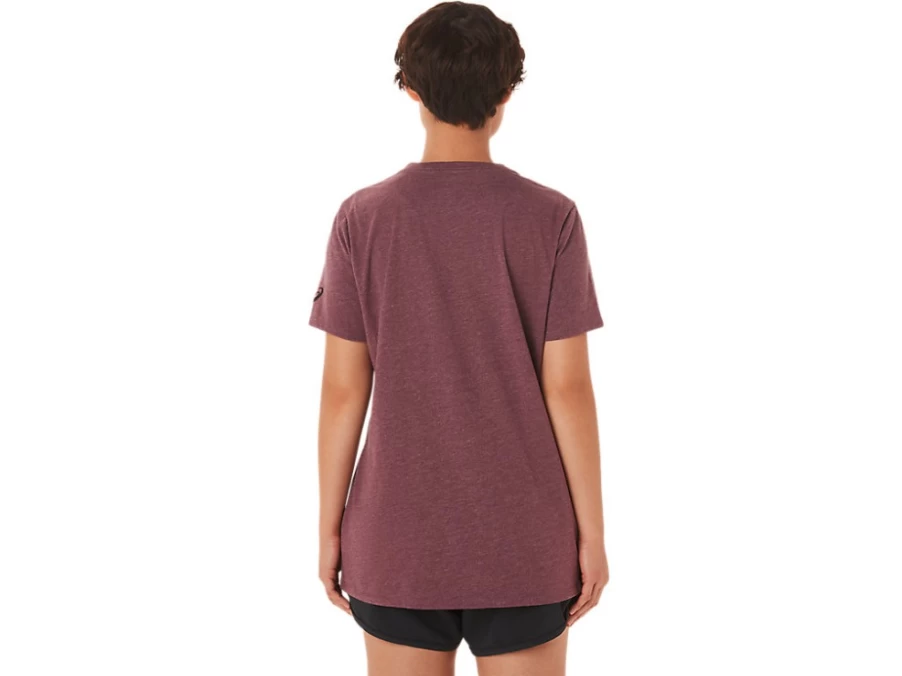 ASICS Women's Deep Mars Heather V-Neck Short Sleeve T-Shirt - EST. 1977 Retro Tee