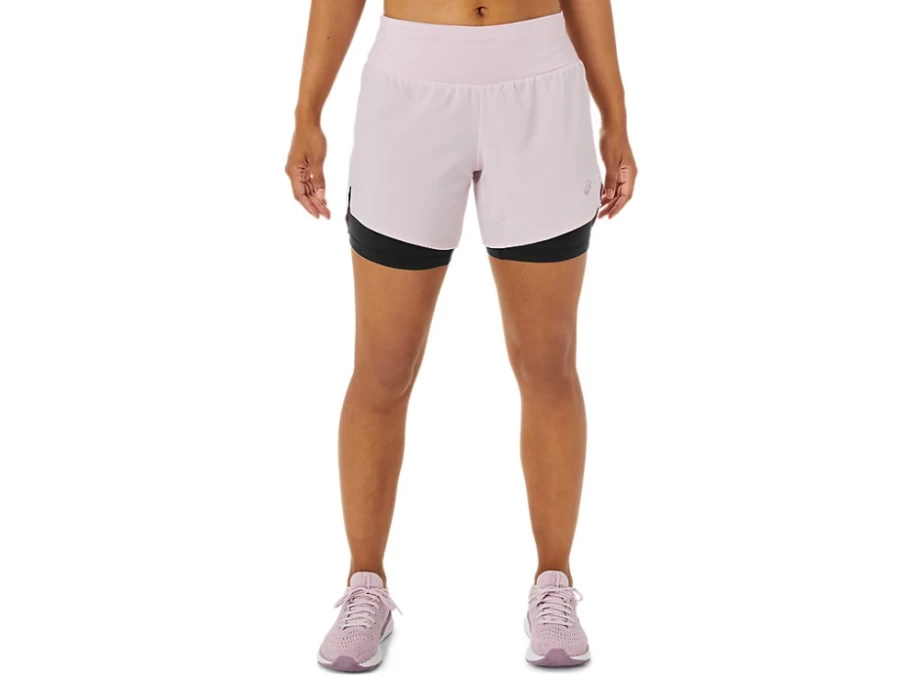 ASICS Women's Road 2-N-1 5.5" Short - Barely Rose/Performance Black Running Athletic Shorts