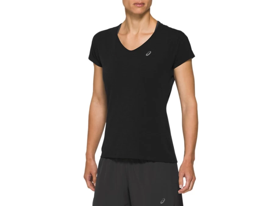 ASICS Women's Performance Black V-Neck Short Sleeve Athletic Top