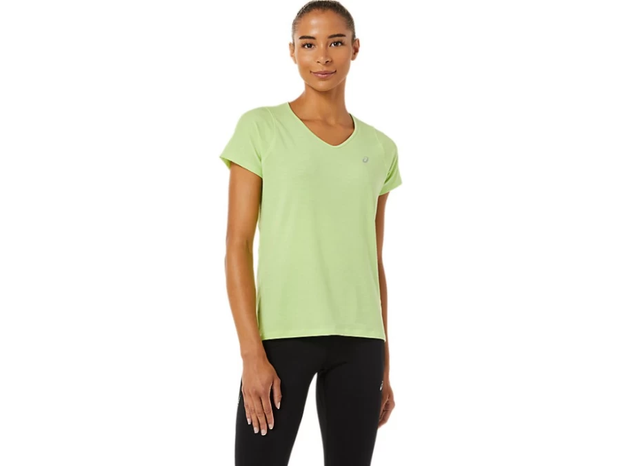 ASICS Women's Lime Green V-Neck Short Sleeve Casual Top