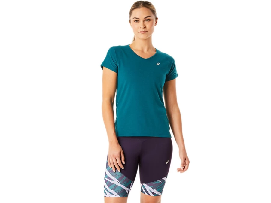 ASICS Women's Velvet Pine V-Neck Short Sleeve Casual Top