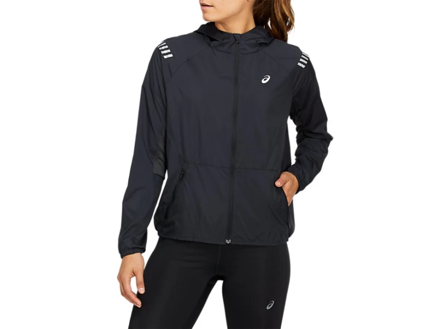 ASICS Women's Lite-Show Running Jacket - Performance Black/Graphite Grey - Lightweight Reflective Windbreaker