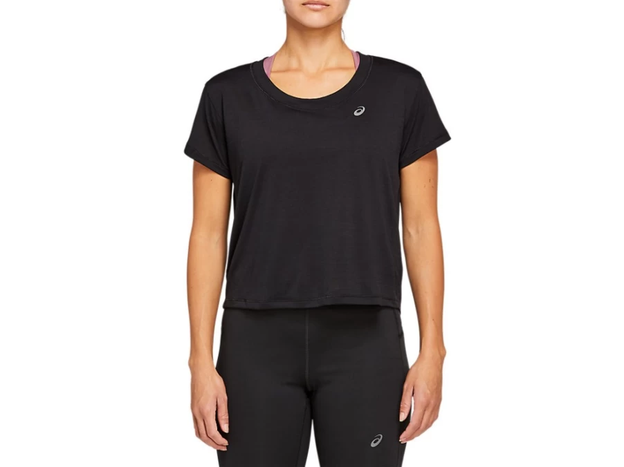 ASICS Women's Performance Black Race Crop Short Sleeve Running Top