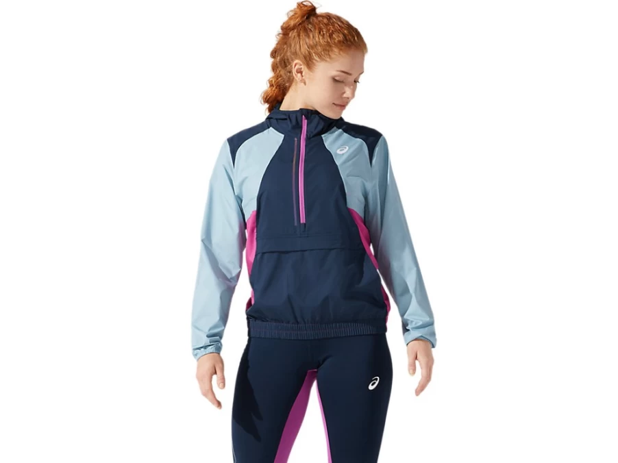 ASICS Women's French Blue/Smoke Blue High-Visibility Running Jacket for Safety & Style