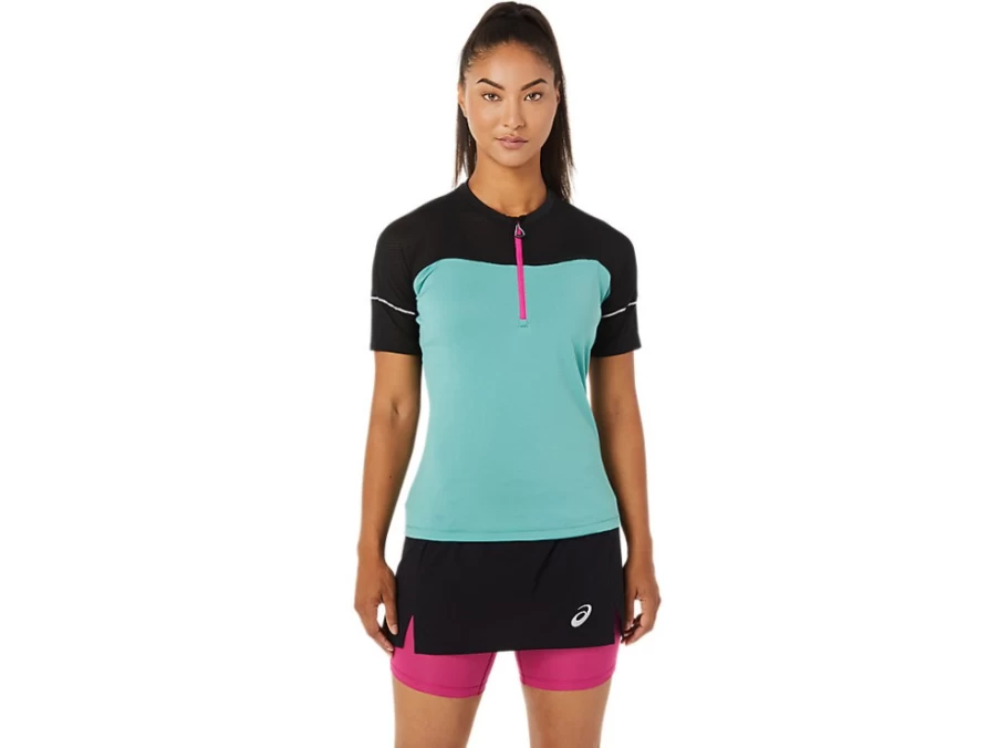 ASICS Women's FujiTrail Running Top - Sage/Performance Black - Lightweight Trail Shirt