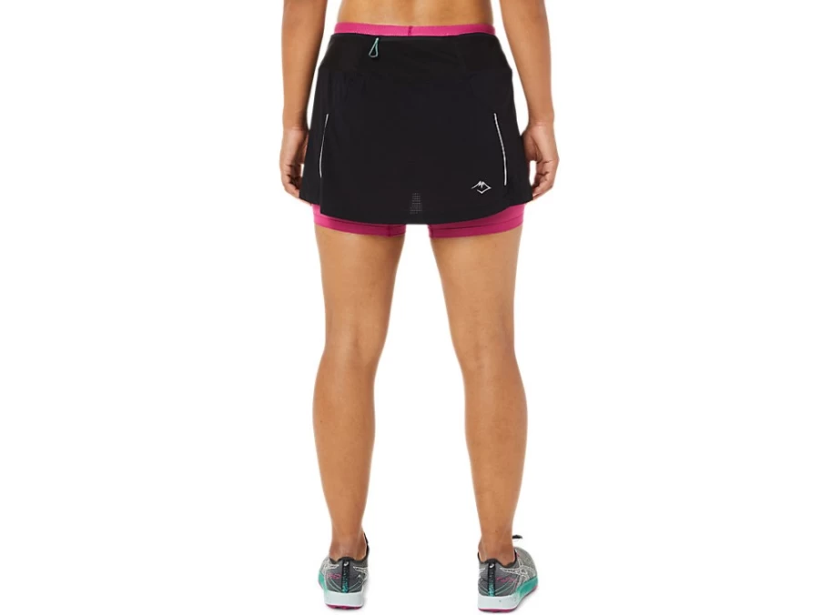 ASICS Women's FujiTrail Skort - Performance Black/Fuchsia Red Running Skirt for Trail & Fitness