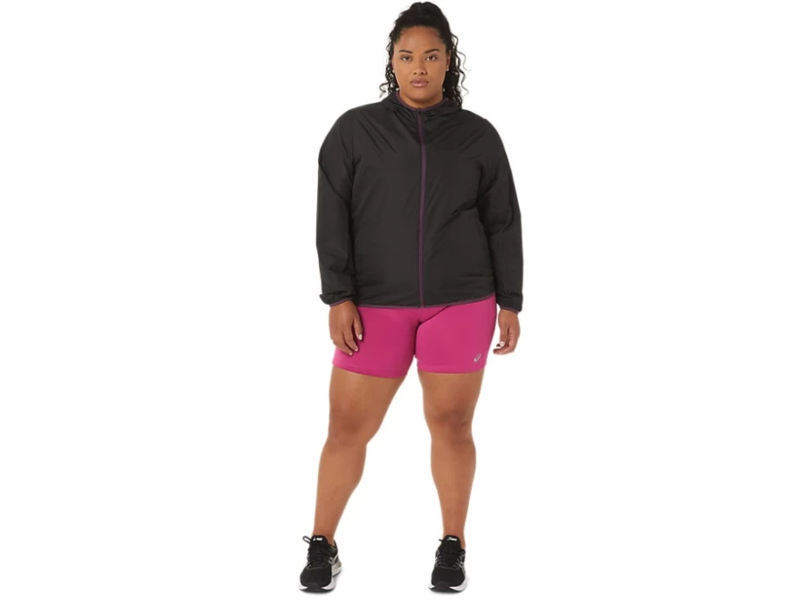 ASICS Women's Performance Black/Deep Plum Packable Jacket - Lightweight Travel Windbreaker