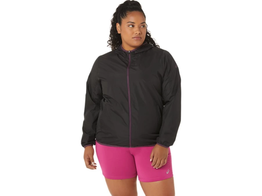 ASICS Women's Performance Black/Deep Plum Packable Jacket - Lightweight Travel Windbreaker