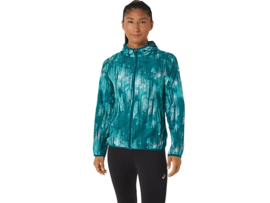 ASICS Women's Sea Glass Tie Dye Packable Jacket - Lightweight Travel Windbreaker