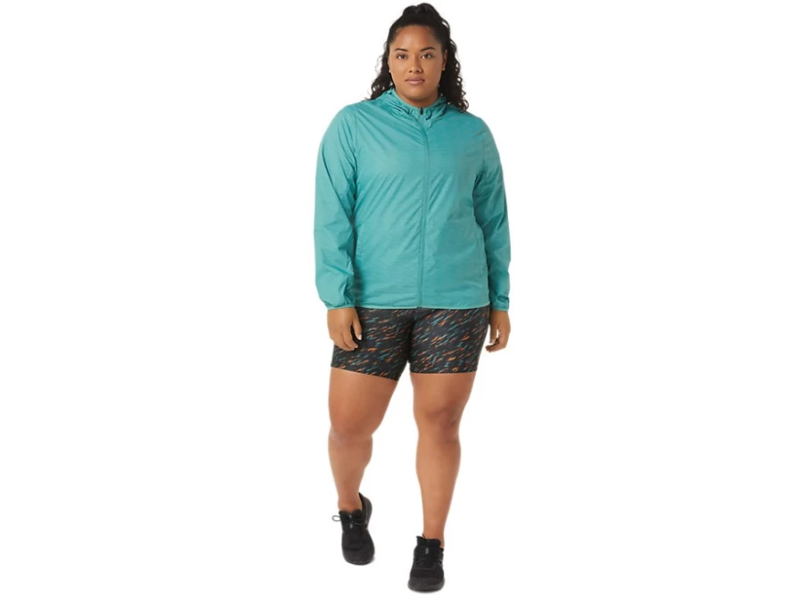 ASICS Women's Packable Jacket - Sage Spacedye/Clear Blue Lightweight Travel Windbreaker