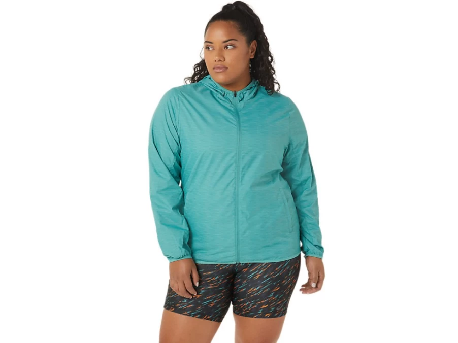 ASICS Women's Packable Jacket - Sage Spacedye/Clear Blue Lightweight Travel Windbreaker