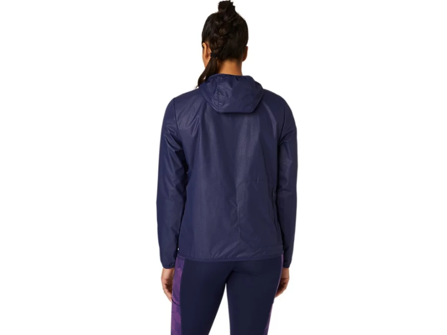 ASICS Women's Peacoat Emboss Packable Jacket - Lightweight Travel Windbreaker