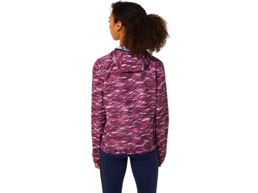 ASICS Women's Packable Jacket - Lightweight Travel Windbreaker in Deep Mars Print/Peacoat