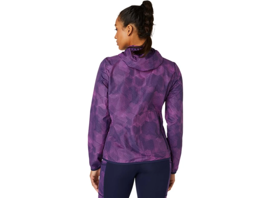 ASICS Women's Digital Grape Print Packable Jacket in Peacoat – Lightweight Travel Windbreaker