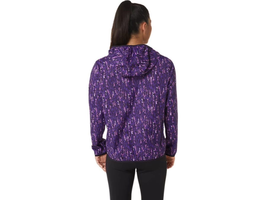 ASICS Women's Orchid Brushstroke Packable Jacket - Lightweight Nightshade Water-Resistant Travel Windbreaker