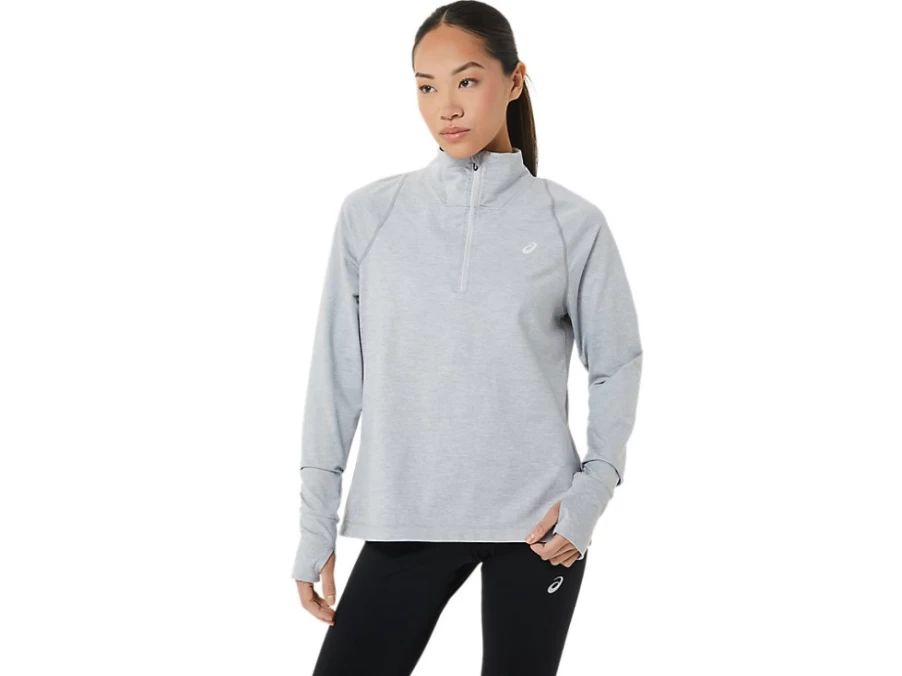 ASICS Women's Light Grey Heather ThermoPolis Half Zip Pullover - Thermal Running Top