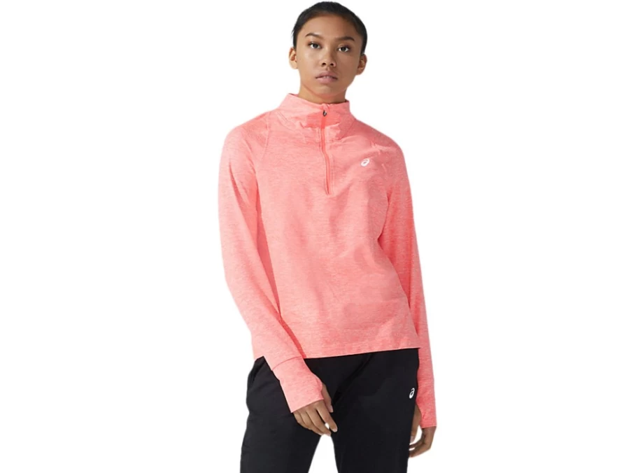 ASICS Women's ThermoPolis Half Zip Pullover - Blazing Coral Heather Fleece Jacket