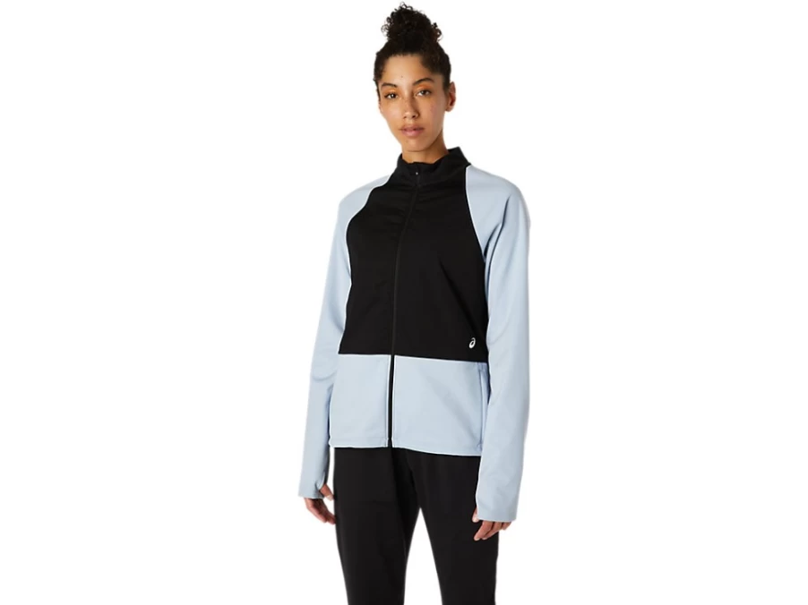 ASICS Women's ThermoStorm Full Zip Jacket - Mist/Performance Black - Lightweight Waterproof Running Jacket