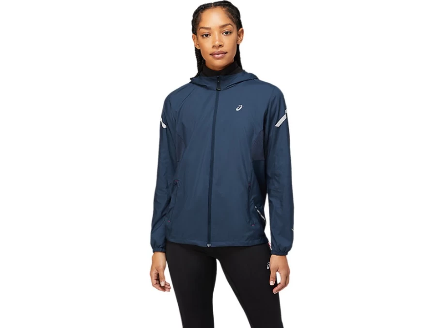 ASICS Women's Lite-Show Jacket in French Blue - Lightweight Reflective Running Jacket