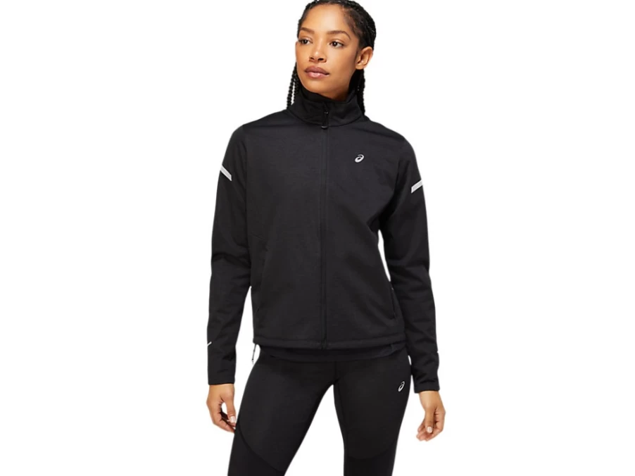 ASICS Women's Lite-Show Winter Jacket in Performance Black Heather – Lightweight Thermal Running Coat