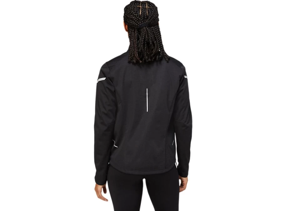 ASICS Women's Lite-Show Winter Jacket in Performance Black Heather – Lightweight Thermal Running Coat