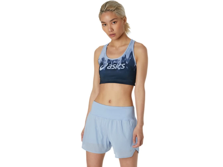ASICS Women's Mist/French Blue KASANE Logo Bra - Lightweight Sports Bra for Running & Workouts