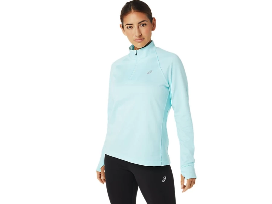 ASICS Women's Clear Blue Heather ThermoPolis 1/4 Zip Pullover Fleece Top