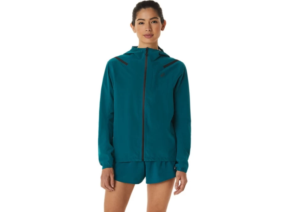 ASICS Women's Accelerate Waterproof 2.0 Jacket in Velvet Pine – Lightweight Raincoat for Outdoor Running