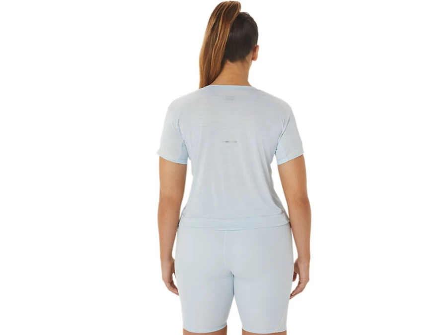 ASICS Women's Sky/Cream Race Running Crop Top – Lightweight Athletic Workout Shirt