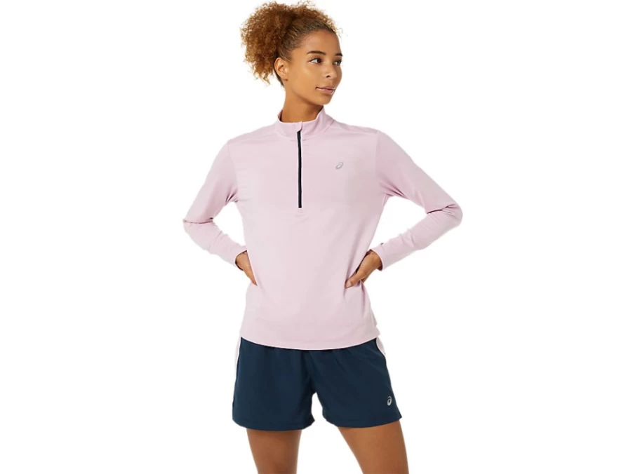 ASICS Women's Ready-Set Half Zip Pullover - Barely Rose & French Blue Athletic Top