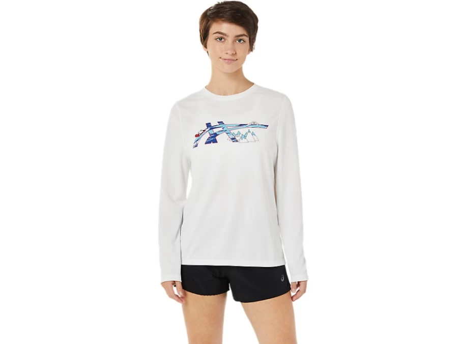 ASICS Women's Ready-Set II Long Sleeve Graphic T-Shirt - Brilliant White