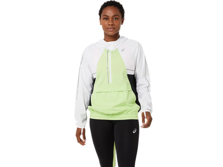 ASICS Women's Lite-Show Jacket - Brilliant White & Lime Green Reflective Running Jacket