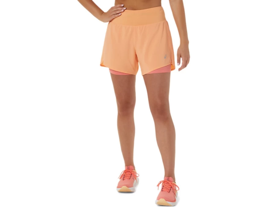 ASICS Women's Road 2-N-1 5.5" Shorts - Summer Dune/Papaya Running Athletic Shorts
