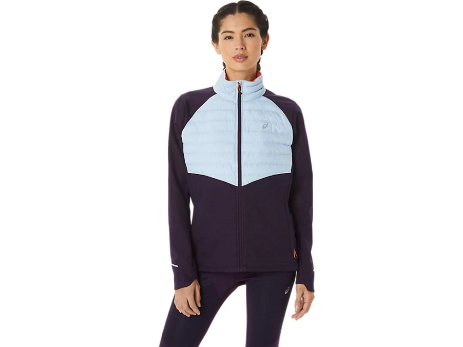 ASICS Women's Winter Run Jacket - Night Shade Heather/Soft Sky - Lightweight Waterproof Running Coat for Cold Weather