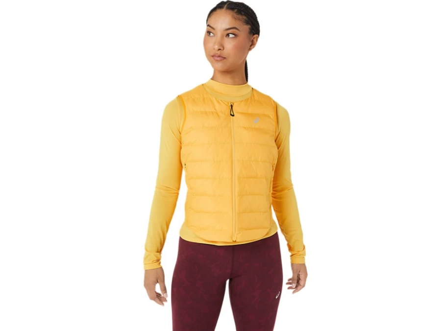 ASICS Women's Tiger Yellow Padded Running Vest - RUNKOYO Lightweight Warm Layer