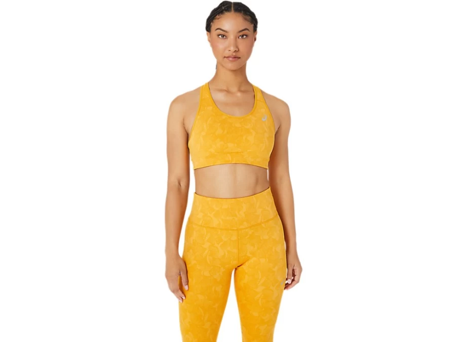 ASICS Women's Tiger Yellow Jacquard Sports Bra - RUNKOYO High Support Workout Top