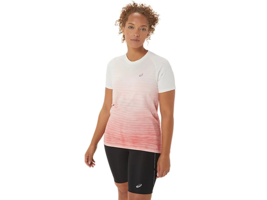 ASICS Women's Seamless Short Sleeve Top - Cream & Papaya Color