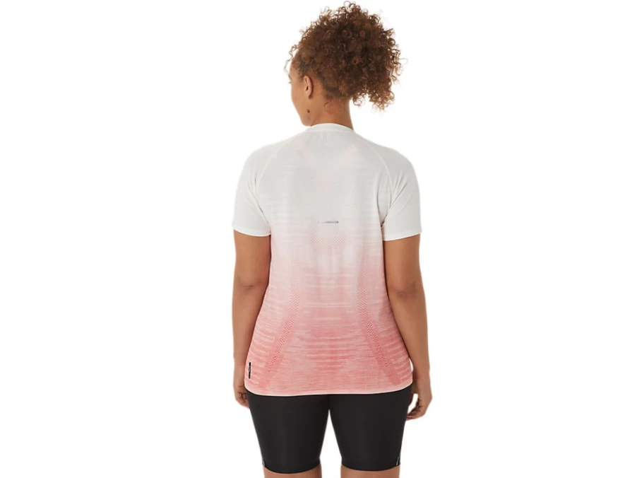 ASICS Women's Seamless Short Sleeve Top - Cream & Papaya Color