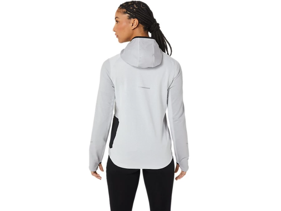 ASICS Women's Winter Run Long Sleeve Hoodie - Glacier Grey Heather/Performance Black - Thermal Running Pullover