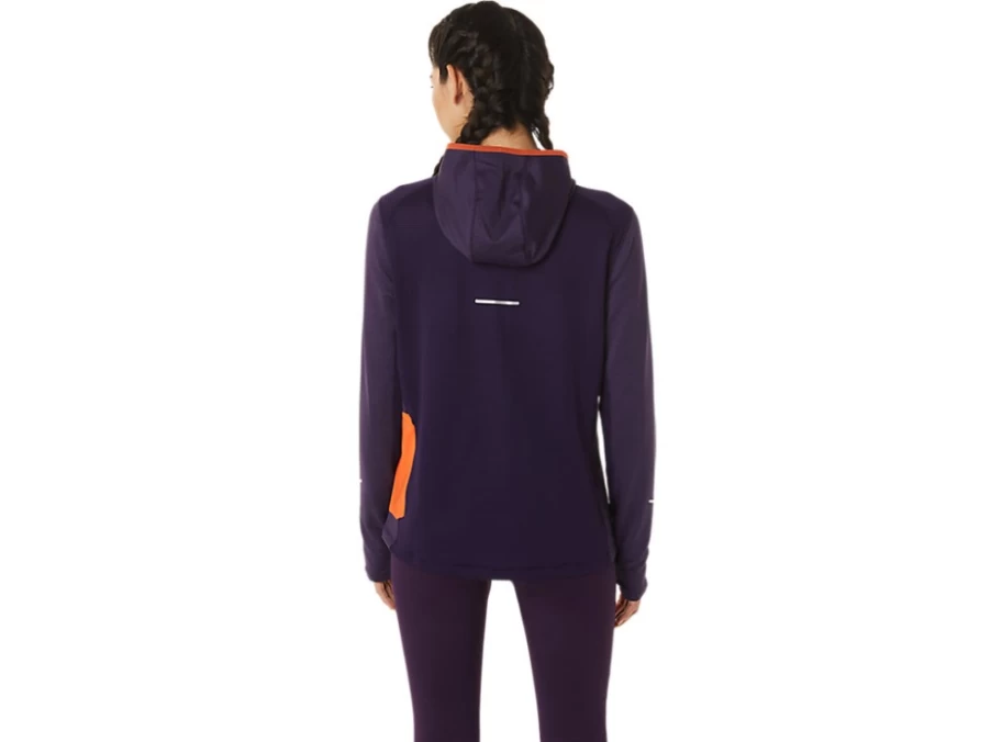 ASICS Women's Night Shade Heather/Nova Orange Winter Running Hoodie - Long Sleeve Thermal Workout Pullover