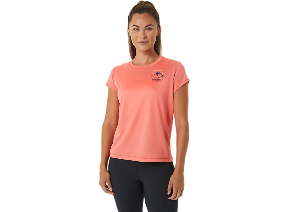 ASICS Women's FujiTrail Logo Short Sleeve Top in Papaya - Lightweight Running Shirt for Trail Women