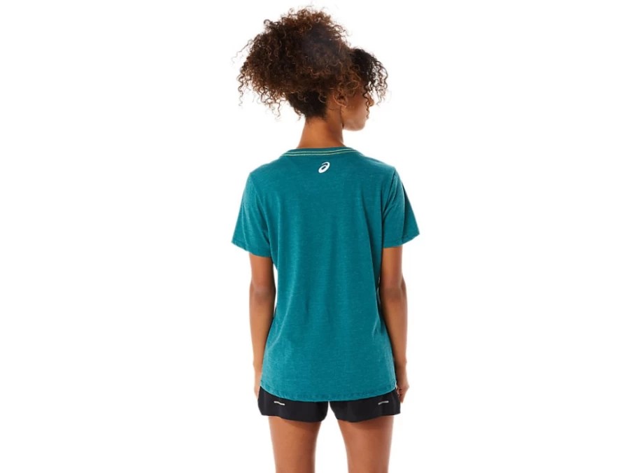ASICS Women's Velvet Pine Heather Graphic V-Neck T-Shirt - WCH Style