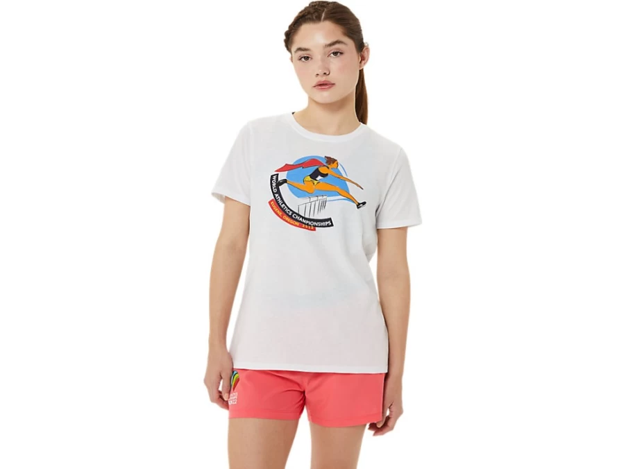 ASICS Women's Brilliant White Short Sleeve Graphic T-Shirt with WCH Design