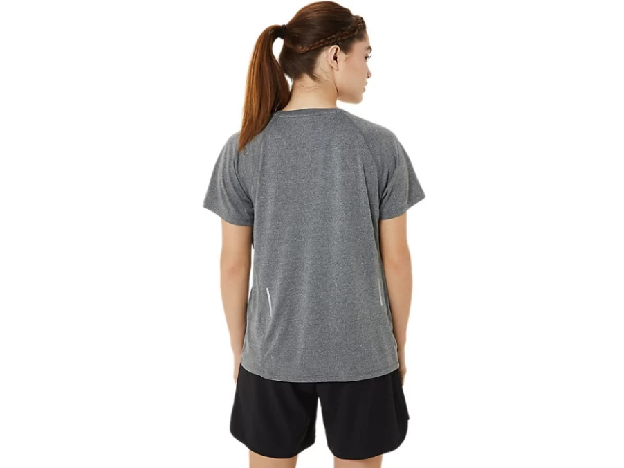 ASICS Women's Ready-Set Lyte V-Neck T-Shirt - Dark Grey Heather - Lightweight Running Top