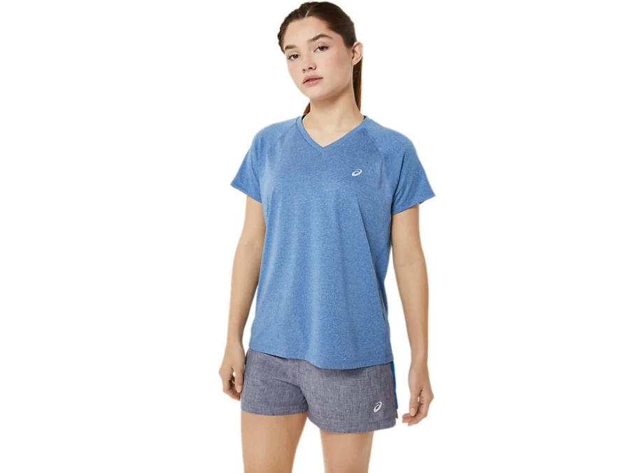 ASICS Women's Ready-Set Lyte V-Neck T-Shirt - Lake Drive Heather - Lightweight Running Top