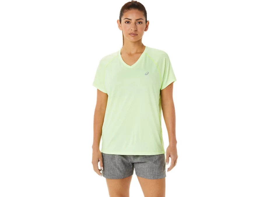 ASICS Women's Ready-Set Lyte V-Neck T-Shirt - Illuminate Yellow Heather - Lightweight Running Top